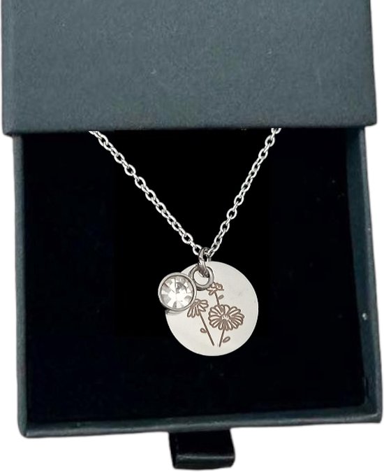 Rosey’s® - Geboortesteenketting april - Geboortesteenketting - geboortesteen april - Zilver - geboortesteen met doosje - birth stone - geboortesteen - gepersonaliseerde ketting - babyshower - kraamcadeau - moederdag - geboortesteen ketting april van Rosey´s