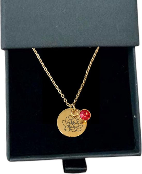 Rosey’s® - Geboortesteenketting juli - Geboortesteen ketting - goud kleur - Geboortesteen met geschenkdoosje - Birth flower - Gepersonaliseerde ketting - Babyshower - Kraamcadeau - Moederdag cadeau - Geboortesteen ketting Juli van Merkloos