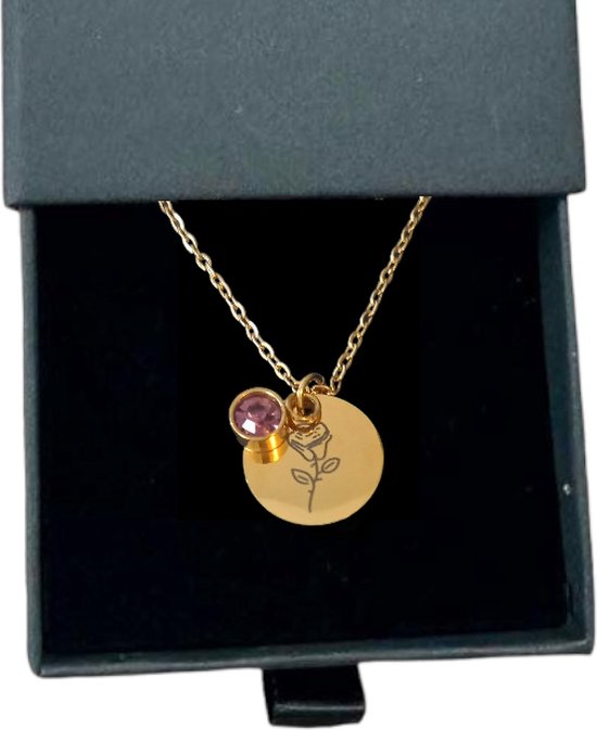 Rosey’s® - Geboortesteenketting juni - Geboortesteen - Geboortesteenketting - goud - Geboortesteenketting in doosje - Birth flower - Geboortesteen - Gepersonaliseerde ketting - Babyshower - Kraamcadeau - Moederdag cadeau - Geboortesteen ketting juni van Merkloos