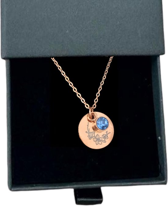 Rosey’s® - Geboortesteenketting maart - rose gold - geboortesteen - birth stone - persoonlijke ketting - babyshower - kraamcadeau - moederdag cadeau - Geboortesteen ketting maart van Rosey´s