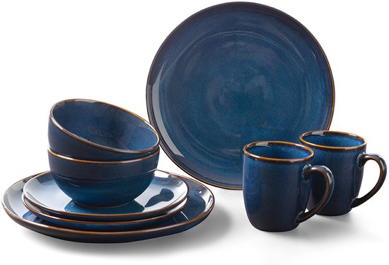 Royal Belinda Serviesset 4 persoons - 16-delig - Dinerbord, Ontbijtbord, Kom en Mok - Bordenset - Serviesset - Keramiek - Blauw