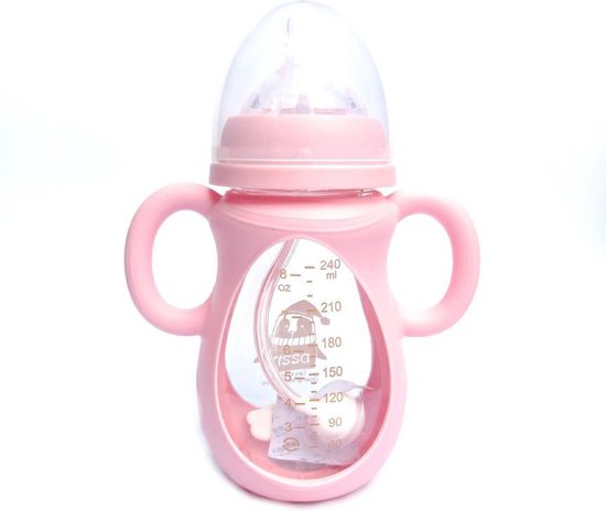Roze Babyflesje, pink baby bottle, Baby voeding, Baby glas fles, baby, baby flessen, Anti-colic glas flesje, baby bottle 240ml, zuigfles Anti-koliek. van $