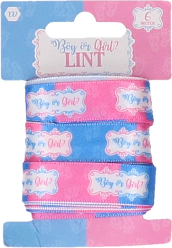 Roze blauw lint - tekst blauw en roze letters - Boy or girl? - lengte ca. 4 meter van Merkloos