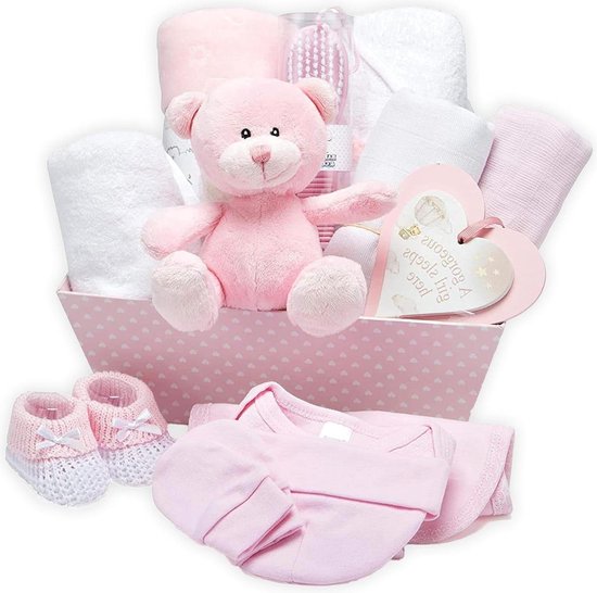 Roze cadeaumand met fleece handdoek capuchon babykleertjes mousseline doeken schattige teddybeer doopcadeaus meisjes jongens baby gift van Little Sweet Gifts