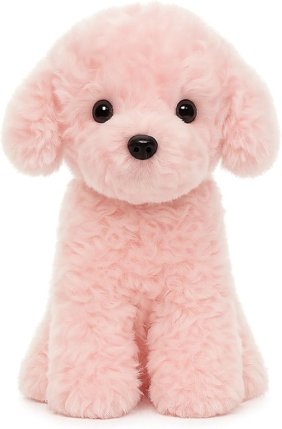 Roze Hond Knuffel - Pluche Dier Speelgoed - Kinderslaapkamer Decoratie - Realistisch Simulatieontwerp - 32 cm Hoog - Zacht Roze