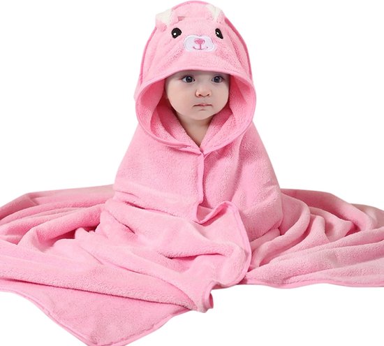 Roze - Konijn - Badcape - Baby Handdoek - Zachte Poncho - Badhanddoek - Met Capuchon - Badponcho - Dieren - Baby fleecedeken - Baby en Peuters - 0-3 jaar - Babydeken - Babycape - Wikkeldeken - Kraamcadeau - Handdoek - Kleuter - Multifunctionele van Biobeddenwinkel