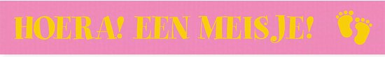 Roze lint | tekst goudkleurige letters Hoera een meisje! | lengte ca. 1.5 meter van Partydeco