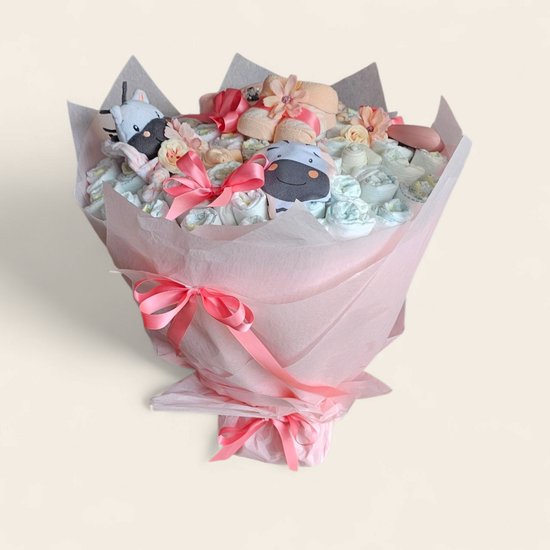 Roze luierboeket – uniek en origineel kraamcadeau voor een meisje 40x40 cm van Merkloos