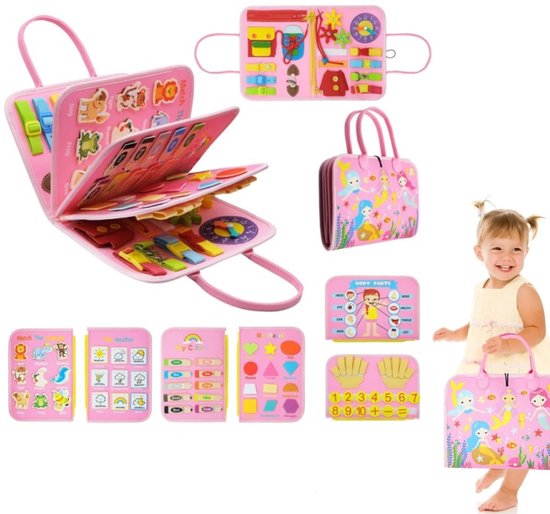 Roze Montessori Vilt Drukkerij voor Peuters, 3-in-1 Sensorisch Activiteitenboek, Reiseducatief Speelgoed om Fijne Motoriek te Ontwikkelen voor Meisjes van 1 2 3 Jaar van Merkloos