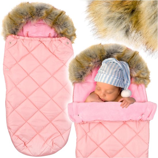 Roze voetenzak kinderwagen - bont - tas - hoes - 90x45 cm van Deryan