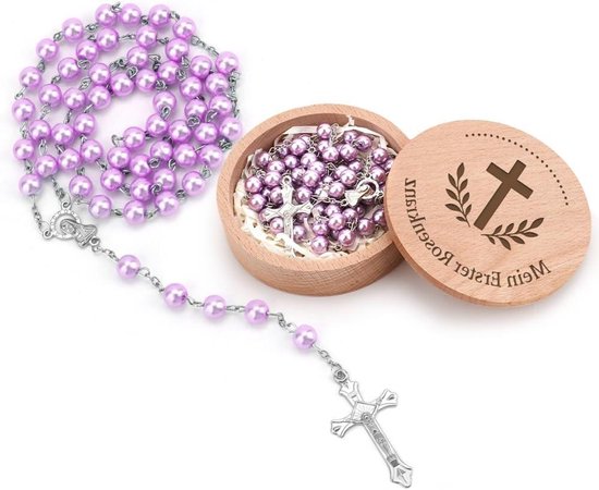 Rozenkrans met opbergdoos voor meisjes en jongens | doopcadeau - babyshower - heilige communie - katholiek - parels - religieus souvenir van BOO!lifestyle