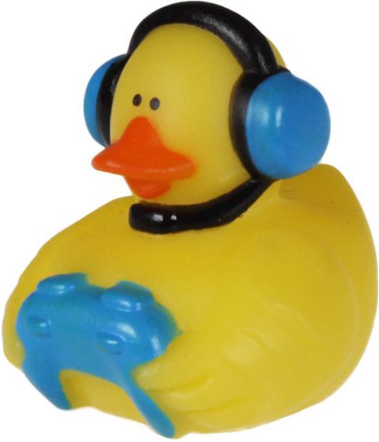 Rubber badeendje gamer - blauw - badkamer fun artikelen - size 5 cm - kunststof - speelgoed eendjes