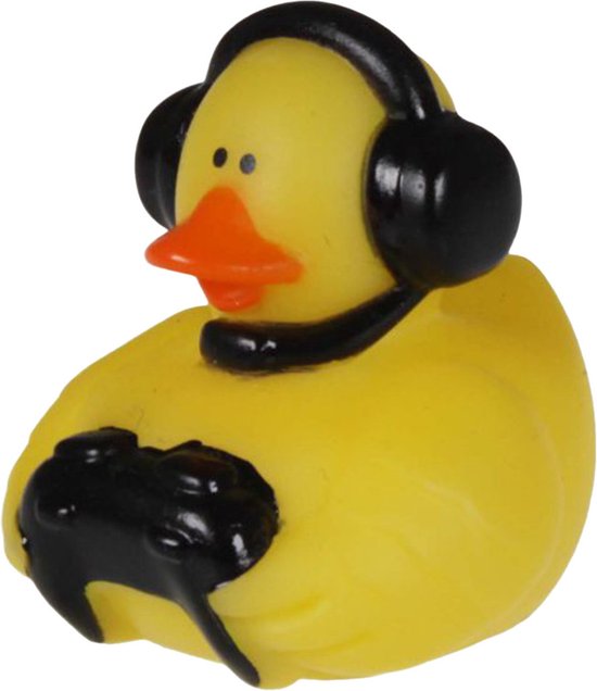 Rubber badeendje gamer - zwart - badkamer fun artikelen - size 5 cm - kunststof - speelgoed eendjes van Folat