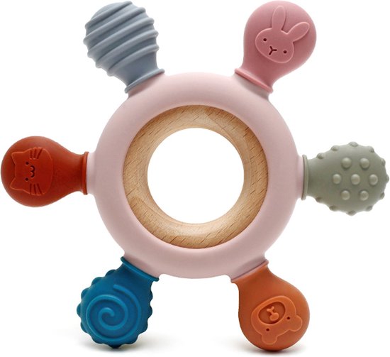 RubyC Bijtring Roze Baby Bijtspeelgoed - Siliconen met Houten Ring - Tandjes Kalmeren van Tandvlees - Kraamcadeau - Teether van Ruby
