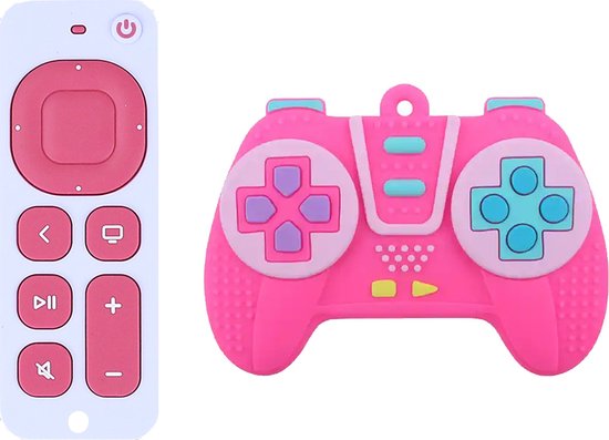 RubyC Bijtspeeltje Set Afstandsbediening en Game Controller Roze - Bijtring - Baby - Peuter - Kind - Cadeau - BPA vrij - Sinterklaas van Ruby