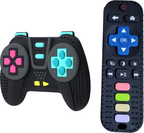 RubyC Bijtspeeltje Set Afstandsbediening en Game Controller Zwart - Bijtring - Baby - Peuter - Kind - Cadeau - BPA vrij - Sinterklaas van Ruby