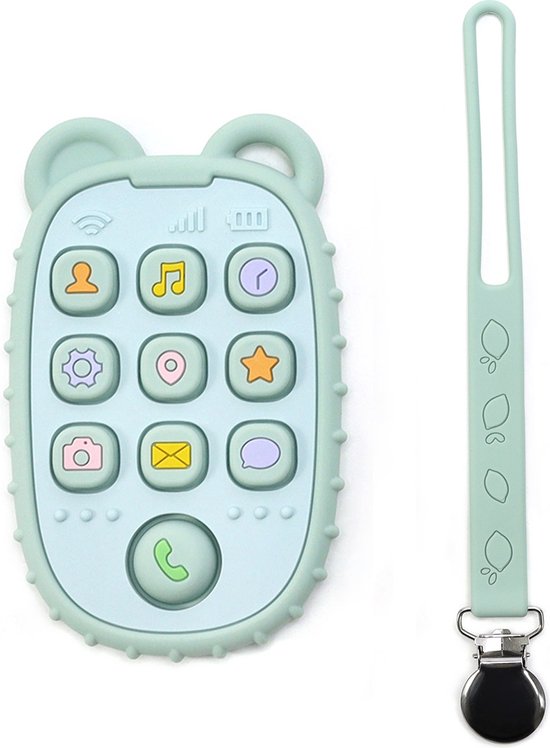 RubyC Bijtspeeltje Telefoon met Koord Groen Bijtring Pop It - Baby - Peuter - Kind - Cadeau - Sinterklaas - BPA vrij van Ruby