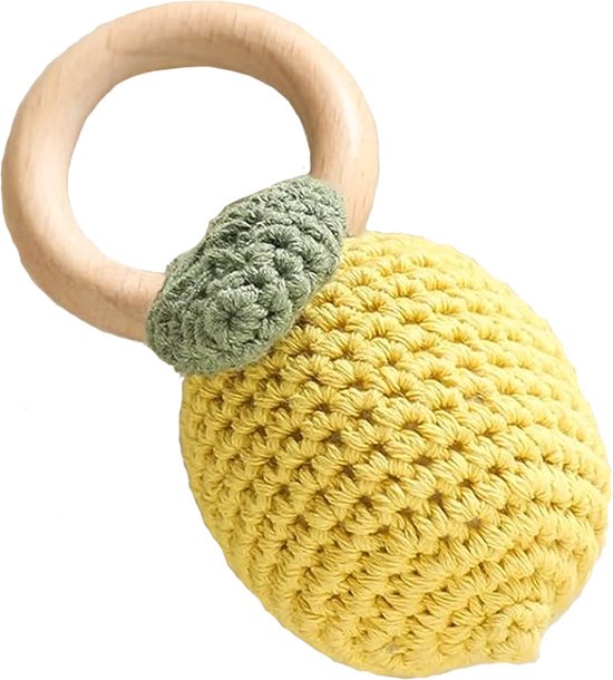 RubyC Rammelaar Bijtspeeltje Hout Citroen Lemon - Bijtring - Cadeau - Baby Kraamcadeau - Ontwikkeling - Handgemaakt - Sinterklaas - Schoencadeau van Ruby