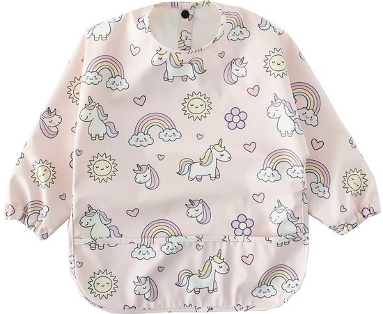 RubyC Slab met Mouwen (3 tot 5 jaar) Unicorn Roze - Waterproof Slabbetje - Peuter - Kleuter - Kind - Kids - Cadeau - Sinterklaas - Schort - Schoencadeau - Kerst - Kerstcadeau van Merkloos