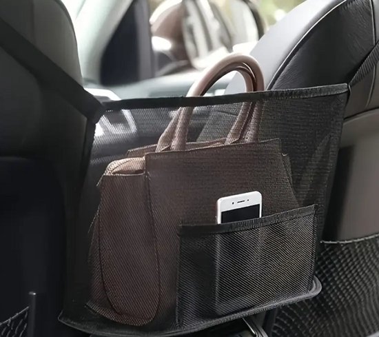 Ruimtebesparende Autostoel Organizer - Universele Pasvorm voor Tussen Voorstoelen - Grote Opbergcapaciteit voor Accessoires en Dagelijks Gebruik - Zwart van Merkloos