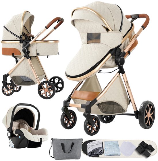 Rumi Luxe 3-in-1 Kinderwagen - Wandelwagen - Autostoeltje - Buggy - Reiswieg - Inklapbaar - 0-36 Maanden - Opvouwbare kinderwagen van Merkloos
