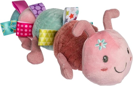 Rups Knuffel - Pluche Rups - Baby Knuffelen - Met Satijnen Labels - 25 cm - Roze Koraal Groen