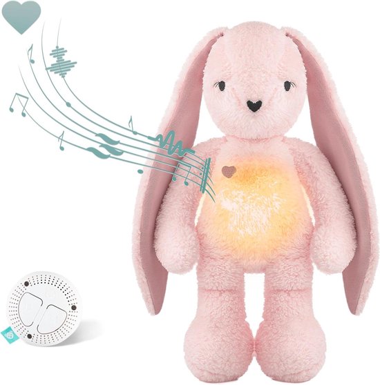 Rustgevend Konijntje - Nachtlampje Beer - Baby Slaap Hulp - 5-in-1 Functies - 30 cm - Roze