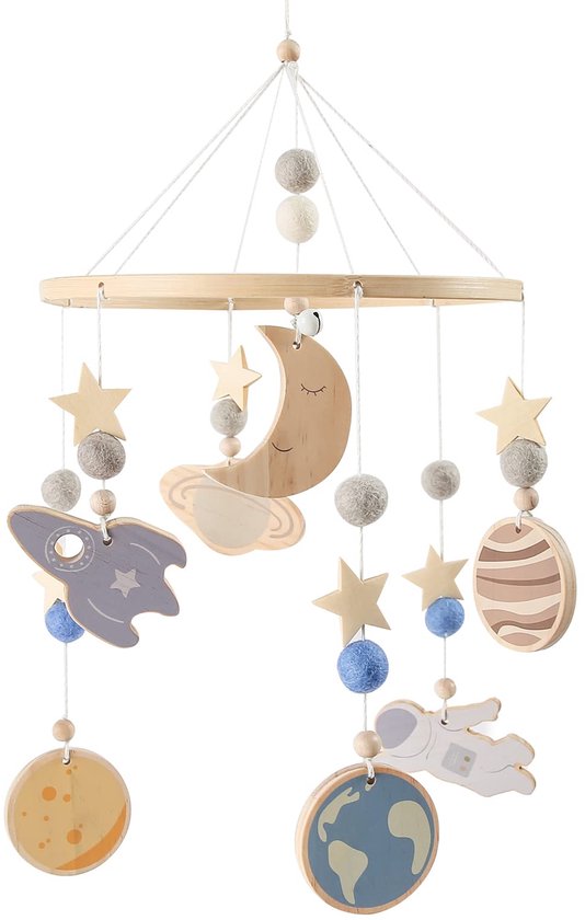 Rustgevende Bed Bell Opknoping Slapen Wind Chimes, Draaibare Rammelaar Speelgoed, Wieg Bed Decoratie Hangers, Astronaut Ruimte Thema Wieg Decoratie, Pasgeboren Geschenken (Blauw) van Merkloos