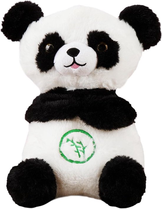 Rustgevende Panda - Pluche Slaapmaatje - Helpt bij Slapen - Ritmische Ademhaling - 27 cm - Wit Zwart