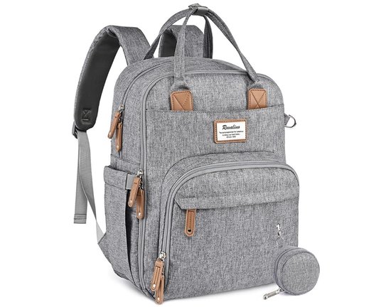 Ruvalino Luiertas rugzak, baby luiertas rugzak met Changing Mat voor mama en papa (Grijs) van RUVALINO