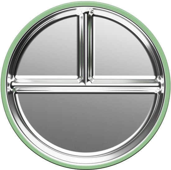 RVS Baby Bord - Roestvrijstalen Kinderbord met Siliconen Zuignap - Groen - Verdeelbord met 3 Vakjes - Antislip Bord voor Baby’s en Peuters - BPA-vrij - Vaatwasser- en Magnetronbestendig - 21x21 cm van Merkloos