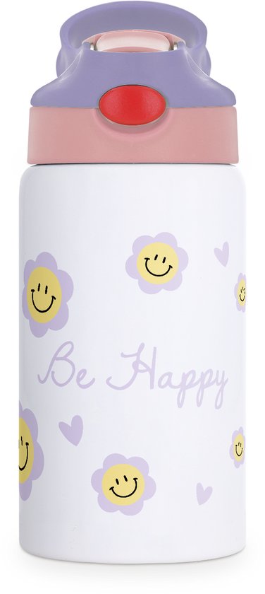 RVS Drinkfles met Rietje voor Kinderen - Waterfles 350 ml - BPA-vrij - Lekvrij & Vaatwasserbestendig - Roze