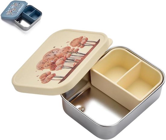 Rvs Lunchbox - Snackdoos Kinderen - Gezond Eten - Met Verdeelvak - 16.5 cm - Groen