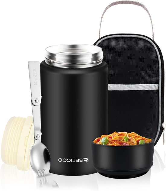 RVS Vacuüm Geïsoleerde Voedselcontainer 750ml - Lekvrije Soepfles met Tas en Lepel voor Warm en Koud Eten van rvs