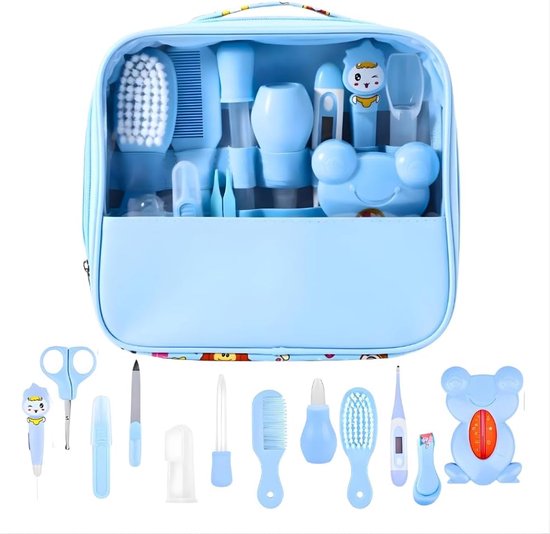 Ryoudavell - Baby Manicureset en Gezondheidsset - 13-in-1 Baby Care Kit - Medische Doseerlepel, Nagelknipper en Neusaspirator - Kraamcadeau Pakket - Blauw
