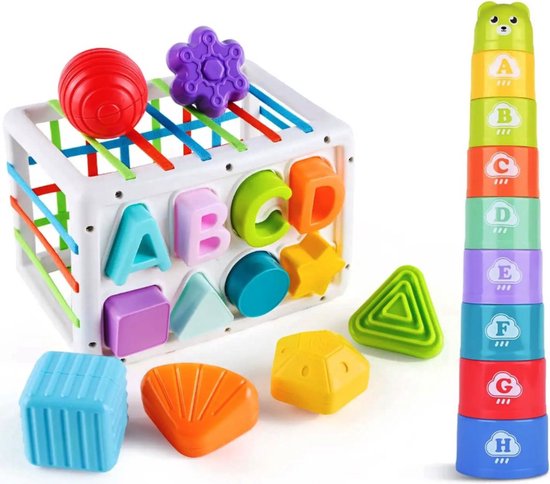 RZKHRT - Montessori Speelgoed - Baby Speelgoed 6 maanden - Speelgoed 1 Jaar - Kinderspeelgoed - Kubus en Stapeltoren 2 in 1 van RZKHRT