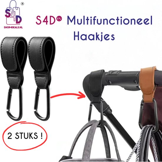S4D® - Kinderwagen Tassenhaakjes - Boodschappenhaken - Buggy Accessoires - Tassenhanger - Set Van 2 STUKS ! - Zwart van S4D