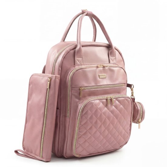 Safiyah Luiertas Rugzak – Roze – Incl. Verschoonmat – Geïsoleerde Flesvakken – Leren Luiertas Rugzak – Verzorgingstas van Merkloos