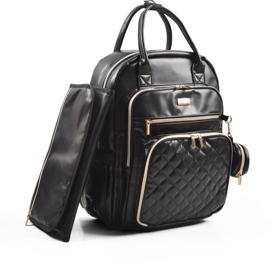 Safiyah Luiertas Rugzak – Zwart – Incl. Verschoningsmatje – Geïsoleerde Flesvakken – Leren Luiertas Rugzak – Verzorgingstas van Merkloos