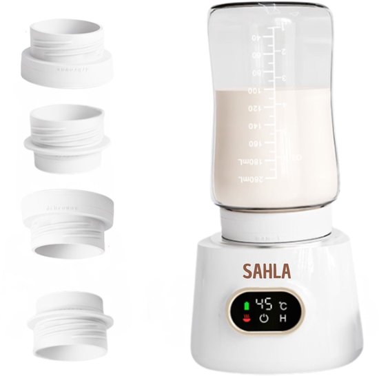 SAHLA Draadloze Flessenwarmer – Draagbaar Flesverwarmer – Binnen 3min warm - 4 adapters – BPA-vrij – Onderweg – Snel warm – Alle merken - Altijd de perfecte temperatuur, waar je ook bent!