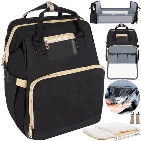 SAL COM Luier- en Verzorgingstas - Met kinderwagen en Buggy haak - Isoleervak - Waterbestendig - Rugtas -  Zwart van SAL COM