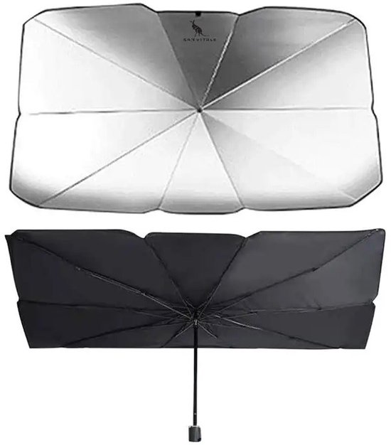 San Vitale® - Auto zonnescherm - Zon wering - Inklapbaar - Autoraam scherm - Compacte parasol - UV bescherming - Zonbescherming autoramen Zilver/Zwart van Merkloos