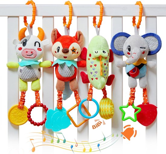 Sander Shop Baby Hangend Speelgoed, Babyspeelgoed 0-6-12 Maanden, Pluche Dieren Rammelaar Speelgoed Kinderwagen Kinderbed, Zachte Sensorische Rammelaars Gift voor Pasgeborenen Peuters