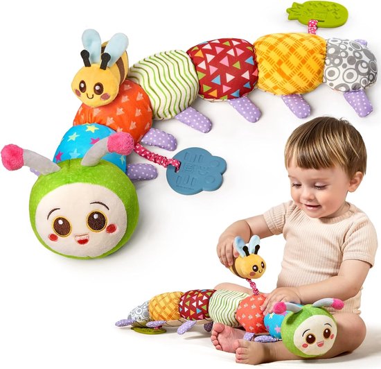 Sander Shop Baby Speelgoed 0 3 6 Maanden Rups Montessori Zintuiglijk Baby Pluche Speelgoed met Rammelaar, Bijtring, Knisperpapier