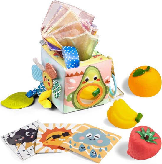Sander Shop Baby speelgoed Tissue Box Montessori 3 6 8 9 12 maanden baby speelgoed, grijpspeelgoed, stoffen doeken contrasterende kleuren leren zintuiglijke voor baby jongens meisjes gesch van Merkloos