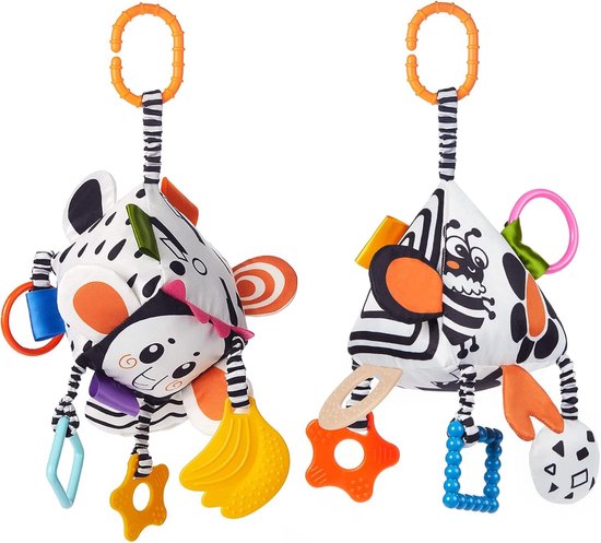 Sander Shop Hoog Contrast Babyspeelgoed,Zwart-Wit Babyspeelgoed 0-3 Maanden voor Pasgeborenen,Baby Hangspeelgoed voor Peuters,Zachte Sensorische Rammelaars Speelgoed Gift met Windgong