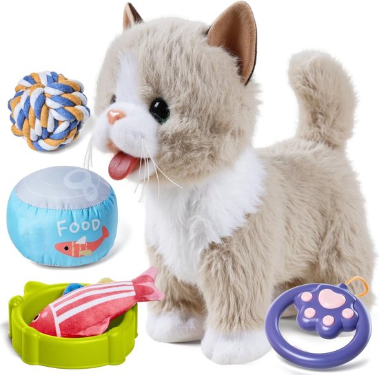 Sander Shop Interactief kattenspeelgoed voor kinderen, knuffeldier kittens met afstandsbediening, rennen, blaffen, lopen, miauwen, kwispelen van Merkloos