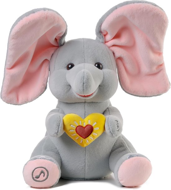 Sander Shop Interactieve Olifant Knuffeldier met Kiekeboe Functie, Peek A Boo Olifant, Elektrisch Pluche Speelgoed met Muziek en Beweging voor Baby's en Kinderen van Merkloos