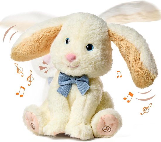 Sander Shop Kinderspeelgoed, konijnenspeelgoed, knuffeldier, haas, elektrisch pluche dier, sprekende zingende interactieve pluche dieren, babyspeelgoed, cadeau voor meisjes vanaf 1 2 3 jaar