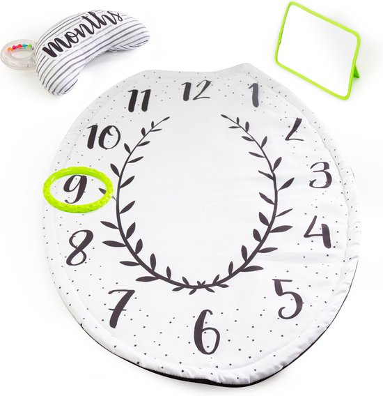 Sassy - Speelmat Baby - Volg de groei van uw baby - Kussen Maand/weken - Met bijtring en spiegel - Tummy Time Playmat van Sassy